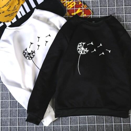 Wildflower Dandelion print Spring Autumn hoodies women casual long sleeve o neck female cartoon cute Sweatshirt femme clothing