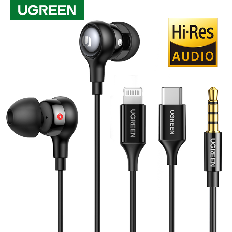 UGREEN Aux Earbuds Earphones, 3.5mm USB Type C Wired Headphones Noise Isolating Volume Control Microphone For Android MP3/MP4