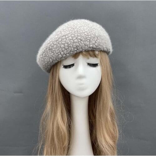 2021 Loop Plush Thickened Wool Hat Solid Color Winter Beret Without Raccoon Ball Insert Cap