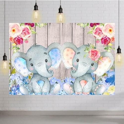 Elephant Flower Boy or Girl Newborn Baby Shower Gender Reveal Party Photography Backdrop Vinyl Custom Photographic Background