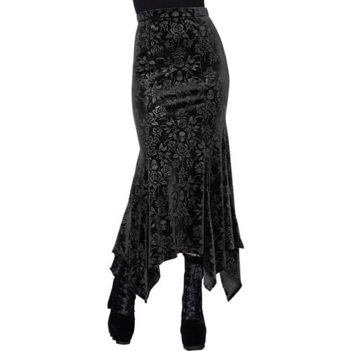 Gothic Skirt Women 2021 Fashion Gothic High Waist Skull Floral Print Ankle-length Skirts Steampunk Slim Plus Size Black Skirts