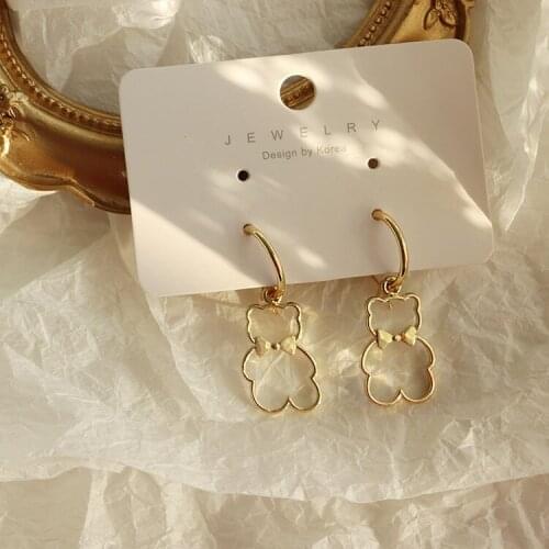 Hollow-out Cute Bear Women Earrings Wholesale Cartoon Anime Pendant Charm Accessories 2021 Fashion New Halloween Gifts