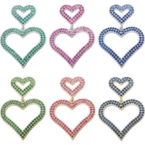 ZHUKOU 1 piece 2020 28x40mm multicolor heart stud earrings CZ crystal earring studs for making jewelry Accessories model:VE180