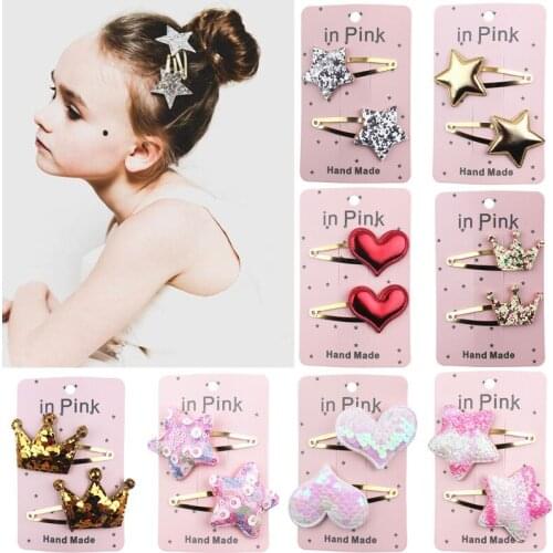 2PCS/Set Cute childrens sequin hairpin five-pointed star heart-shaped crown alloy pin grip accessory girl headdress