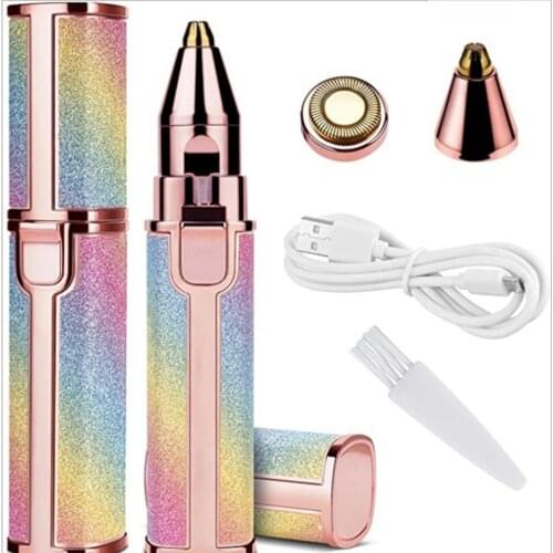 2 In 1 Facial Hair Remover & Eyebrow Trimmer USB Rechargeable Eyebrow Razor Hair Removal Painless Hair Remover With LED Light