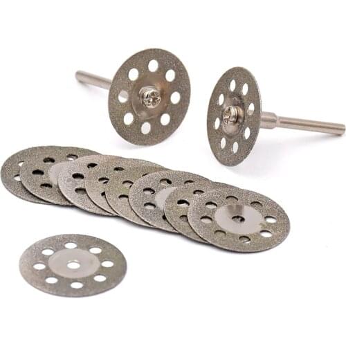 10pcs 20mm Diamond Accessories Coated Cutting Disc Blades Wheel Set Rotary Tool Accessories with 3.2mm Shank