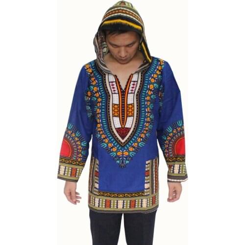 2019 Fashion Design African Dashiki Unisex Long Sleeve 100% Cotton Hooded with 2 Pockets Traditional African Dashiki Hoodies