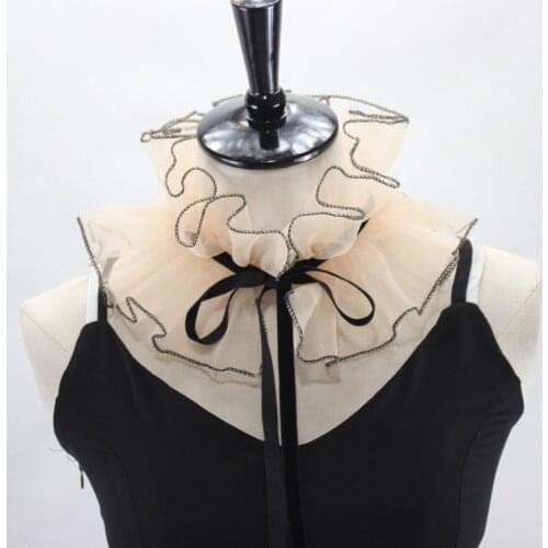40GC Victorian Vintage Organza Agaric Ruffles Stand Fake Collar Steampunk Stage Cosplay Costume Neck Ruff with Ribbon Bowknot
