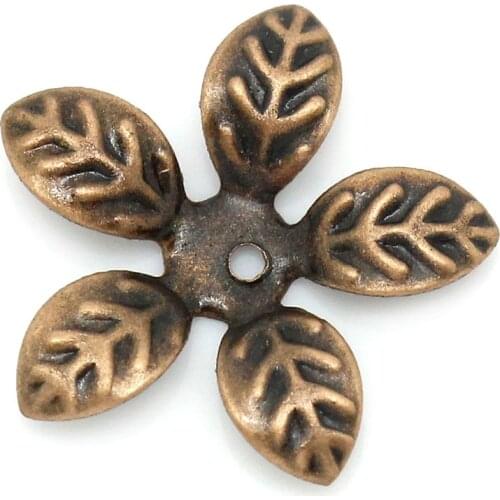 8SEASONS Bead Caps 5 Petals Flower Antique Copper (Fits 20mm Beads) 14x14mm,500PCs (B27238)