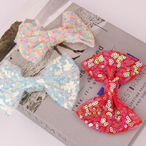 8pcs/set Girls Glitter Bows Princess Sweet Knot Design 4 Inch Bow WITH/WITHOUT Clips Shiny Sequin Rainbow Pink Color Hairbow