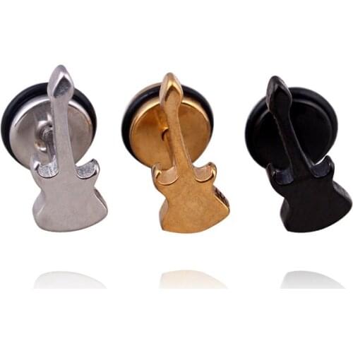 Alisouy 1 Pair Stainless Steel stud Earrings guitar Shape Music Hobbies Men Women Ear Plug jewelry for cool girl boy
