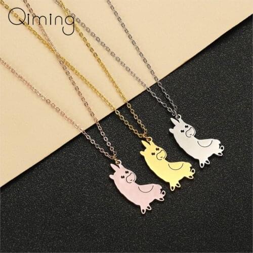 Australia Unicorn Alpaca Pendant Necklace Women Lovely Animal Cartoon Stainless Steel Jewelry Baby Children Friendship Necklaces