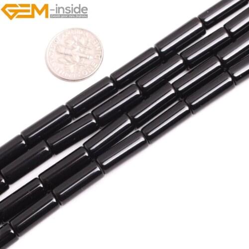 Gem-inside Natural Tube Cylinder Columnar Column Black Agate Stone Beads For Jewelry Making 15inches DIY Jewellery