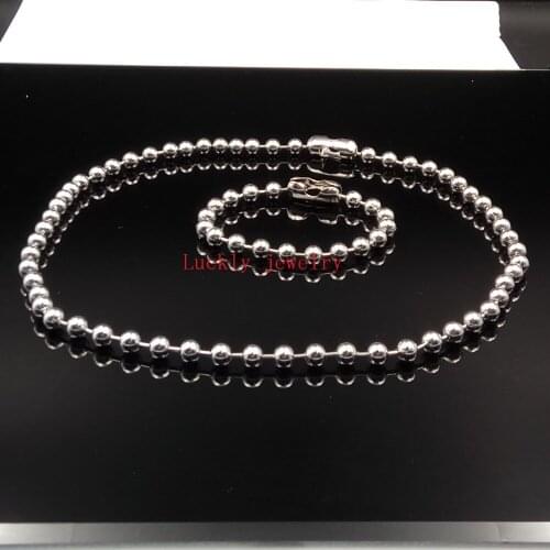 One set Stainless Steel Jewlery Set Shiny Bead Ball Link Chain Necklace & Bracelet 6mm 24''+8.66
