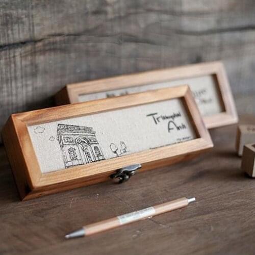 Wooden Box Jewelry Watch Glasses Pencil Eraser Stamp School Stationery Storage Wood Case Collection Gift Box Desk Decoration