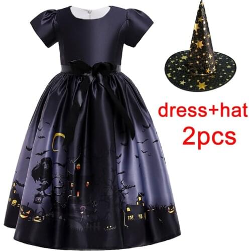 Winter Girl Cosplay Dress Halloween Costume For Kids Children Vampire Pattern Ankle Length Dresses Print Party Dress 10 12 Years