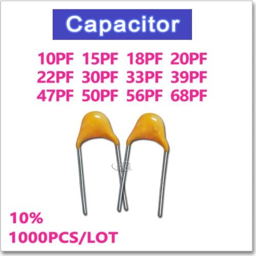 JASNPROSMA CT4 5.08mm Monolithic ceramic capacitor 1000PCS 50V 10PF 15PF 18PF 20PF 22PF 30PF 33PF 39PF 47PF 50PF 56PF 68PF 10% K