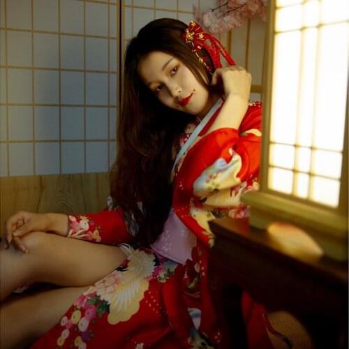 Wholesale Custom Made Japanese Kimono Set Beautiful Woman Dress Summer Performance Printing Kimono Woman Shoot Clothing