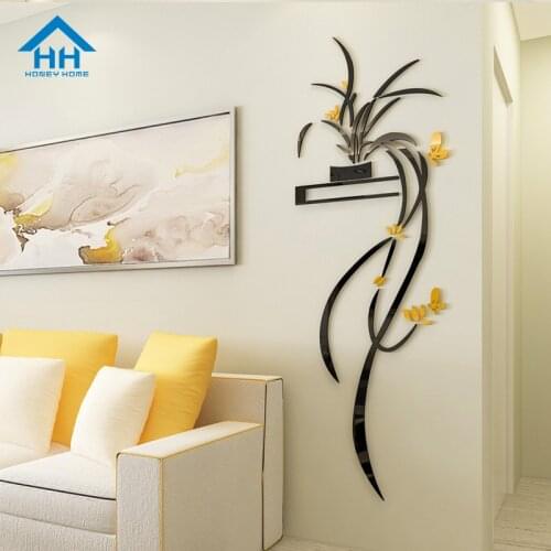 Creative 3D Acrylic Orchid Flower Wall Sticker Self-adhesion Home Decor Living Room TV Background Wall Decals Wall Decorations