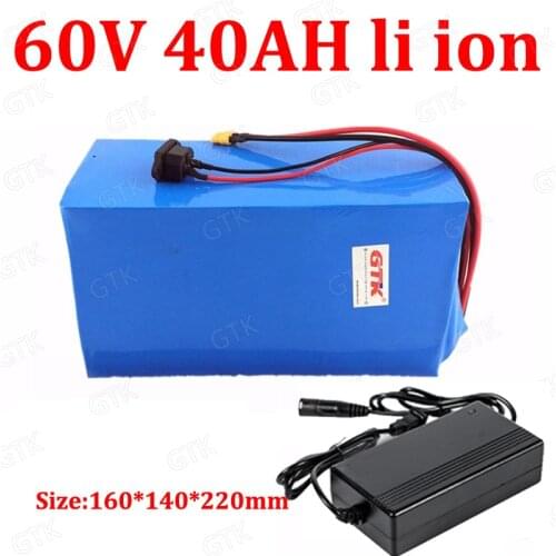 GTK 60v 40ah li-ion battery pack with BMS 60v 40ah lithium for 3000w e-bike scooter bicycle motorcycle vehicle + 5A charger