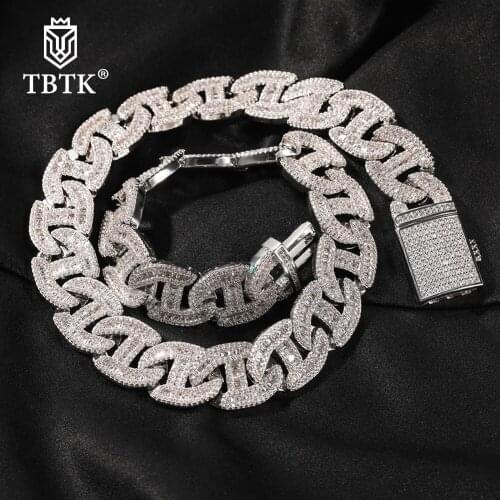 TBTK17MM Heavy Miami Cuban Necklaces For Men Iced Out Baguette CZ Luxury Fashion Hiphop Jewelry Dropshipping