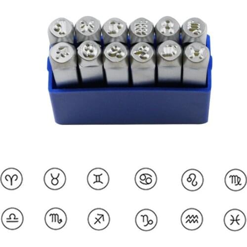 12pcs set constellation metal stamping tools for jewelry steel puncher alphabet logo stamps leather carving tool set Gold Silver
