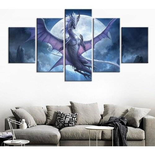 5 Piece Wall Art Canvas Game Modular Pictures Purple Dragon Posters And Prints Modern Home Decoration Paintings For Living Room