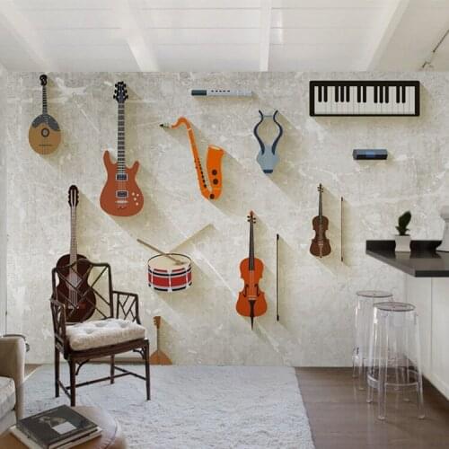 Bacaz Music Instruments Piano&Guitar 3D Papel Murals Wallpaper 3d Photo Murals for Music Room Bedding room 3d Wall Murals