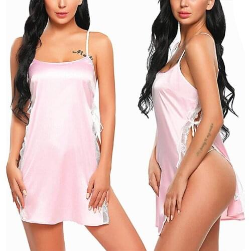 Sexy Lingerie Faux Silk Nightgowns Satin Sleepwear Night Dress Women Sleeveless Nighties V-neck Nightdress Nightwear Nightshirt
