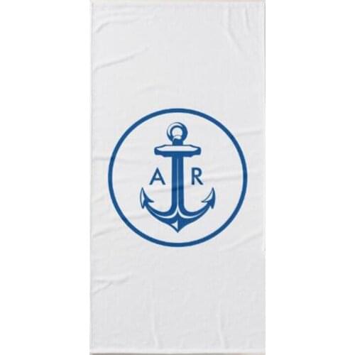 Novelty Navy Blue Anchor White Custom Initials Bath Towel Modern Nautical Monogram Beach Towels Couple Wedding Anniversary Gift