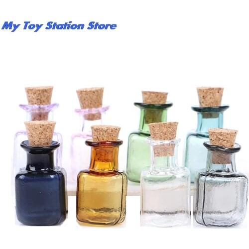 New Mini Glass Color Bottles Rectangle Cute Bottles With Cork Little Bottles Gift tiny Jars Vials Mix 2Styles Dollhouse
