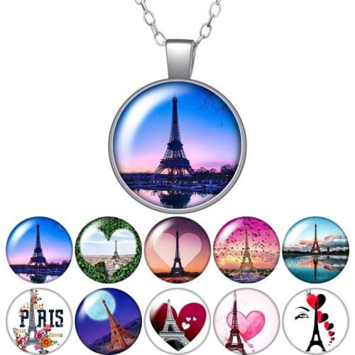 New Beauty Love Eiffel Tower Photo Silver color/Bronze Pendant Necklace 25mm Glass Cabochon Girl Jewelry Birthday Gift 50cm