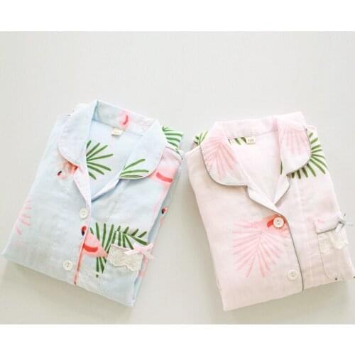 Korean Style Girls Pajamas Set Flamingo Sweet Pure Cotton Home Clothing Childrens Long and Short Sleeves Pajamas Two Piece Set