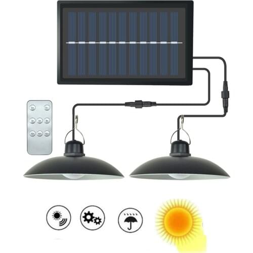 Remote 30 led 2 head Retro Lampshade Solar Light Chandelier LED Solar Panel Shed Lights Indoor Outdoor Hanging Lamp Pendant for