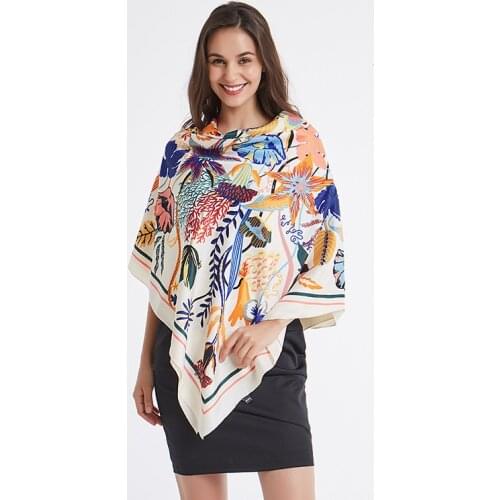Twill Silk Shawls and Wraps Large Neck Scarves For Women Print Hijab Scarfs Female 130*130cm Ponchos Scarfs For Ladies Wholesale