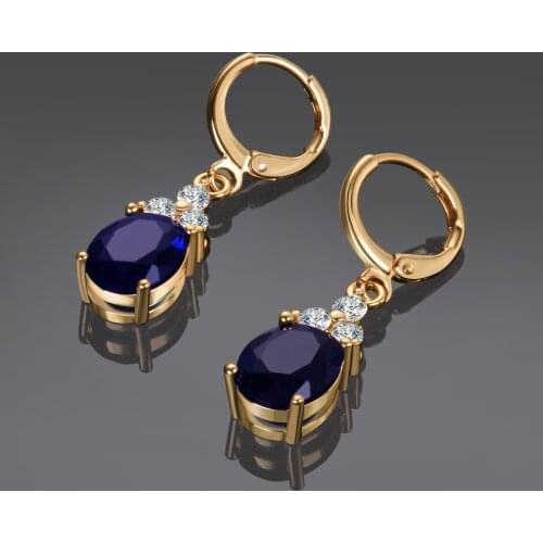 Gold Color Earrings Navy Blue Water Drop Dangle Earring For Women Girls 925 Silver Long Earrings fashion jewelry Wholesale