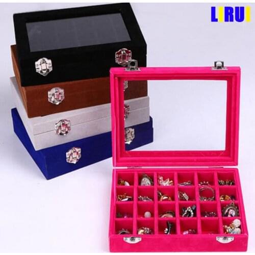 L20*W15*H4.8cm Jewelry Gift Packaging Box Jewellery Organizer with Clear Glass Lid Wrapped High Level Various Colors Velvet