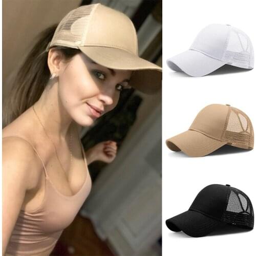 Solid Color Ponytail Baseball Cap Women Summer Mesh Breathable Caps Adjustable Snapback Hip Hop Hat