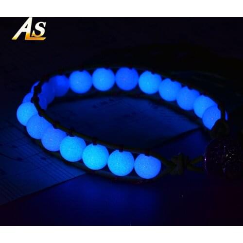 Asingeloo 8mm Luminous Glowing Beads Leather Wrap Bohemia Bracelets for Women Friendship Gift Charm Punk Bracelet