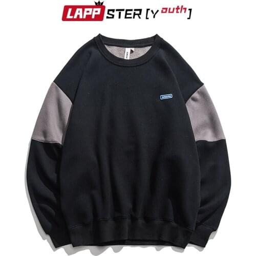 LAPPSTER-Youth Men Patchwork Hoodies 2021 Male Korean Fashion Harajuku Pullover New Arrival Japanese Streetwer Black Sweatshirts