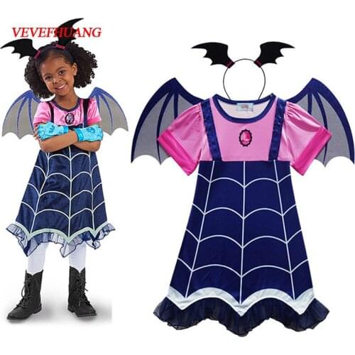 VEVEFHUANG 2019 New Kids Vampirina Cosplay Dress with Headband Cartoon New Girls Suits Costume Halloween Party Vampire Girls CO