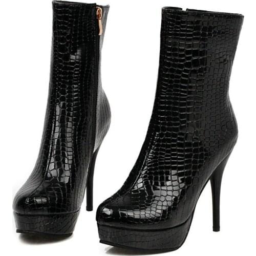 Women Platform Ankle Boots Fashion Zipper Round Toe Short Boots Ladies Sexy Thin High Heel Autumn Winter Shoes Woman