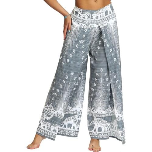 Womens Palazzo Casual Yoga Pants，Slit Wide Leg Pants Casual Beach Boho Vintage Hippie Bohemian Pilate