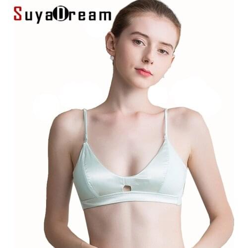 SuyaDream Women Bra 100%Real Silk Lining Thin Padded 3/4 Cup Bras For Girl Every wear Underwear New Black Pink Small Cups
