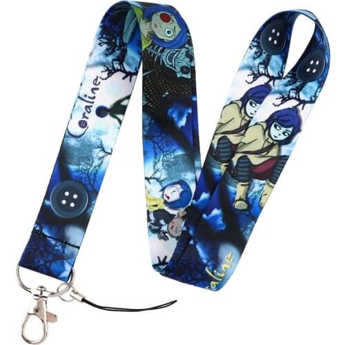 10pcs Horror Movie Coraline Keychain Lanyards Id Badge Holder ID Card Pass Gym Mobile Phone Badge Holder Key webbings ribbons