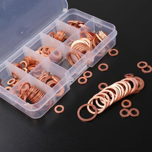 200Pcs/Pack Car Copper Washer Oil Seal Sheet Gasket Assorted Garage Engine Washer Kit Auto Hardware Repair M5 M6 M8 M10 M12 M14