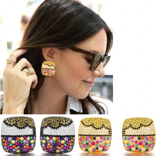 2021 Dubai Indian Nigerian African Luxury Fashion Square Stud Earring Bridal Women Girl Charm Jewelry Stage Show Party
