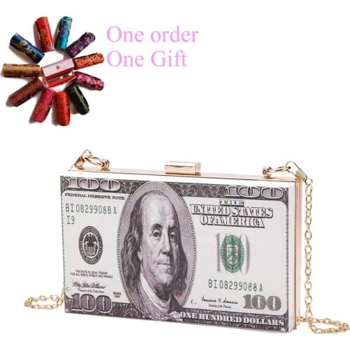 2021 Summer Holiday Beach Bag White Transparent Handbag US Dollars Money Bags Acrylic Clutch Purse Cross Body Bag for Woman