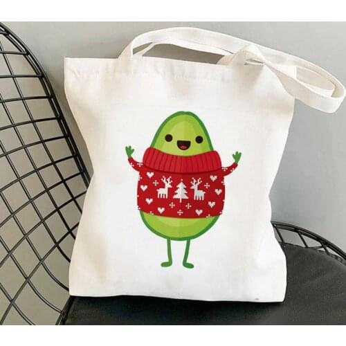 2021 Shopper Avo Merry Christmas! Printed Tote Bag women Harajuku shopper handbag girl Shoulder shopping bag Lady Canvas Bag