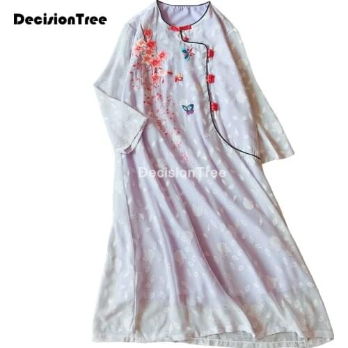 2021 national floral embroidery cheongsam chinese dress women tangsuit qipao dresses elegant party dance costume oriental dress